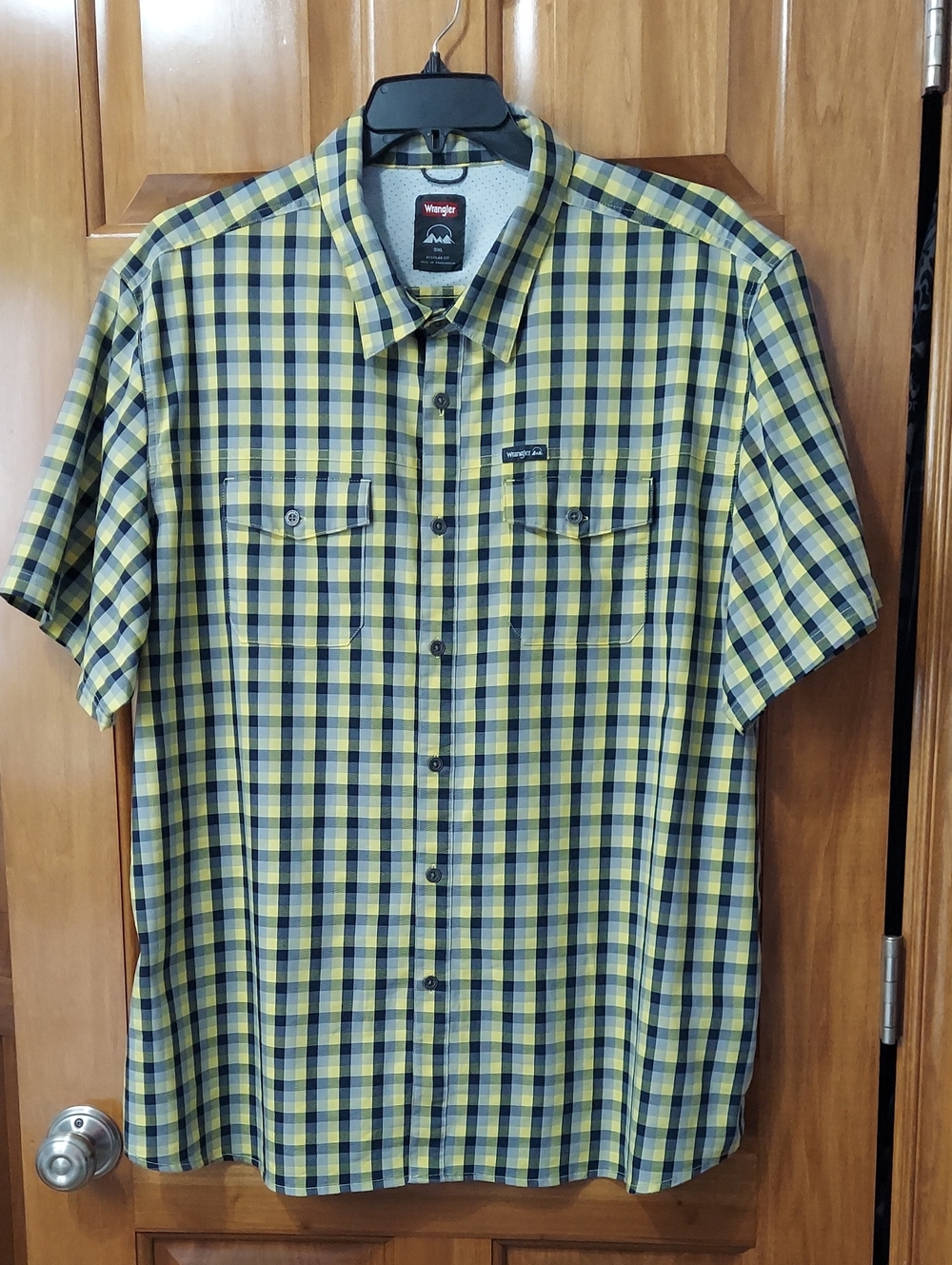 Wrangler Yellow & Black Plaid Short Sleeve Regular Fit Button-Down 3XL, Like New